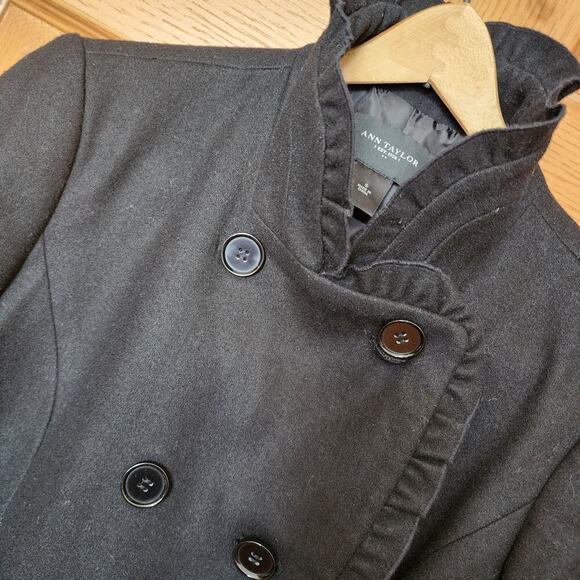 Ann Taylor Black Wool Blend Ruffled Double Breasted Jacket Blazer Women's Size S - Picture 2 of 10